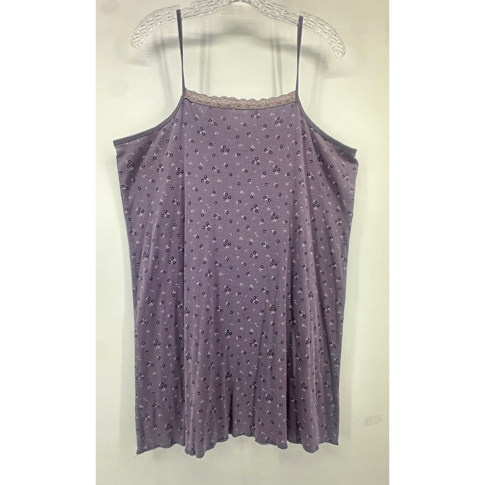 Passports Sleepwear Purple Floral Lace Trim Camisole Nightgown XL Cotton Blend